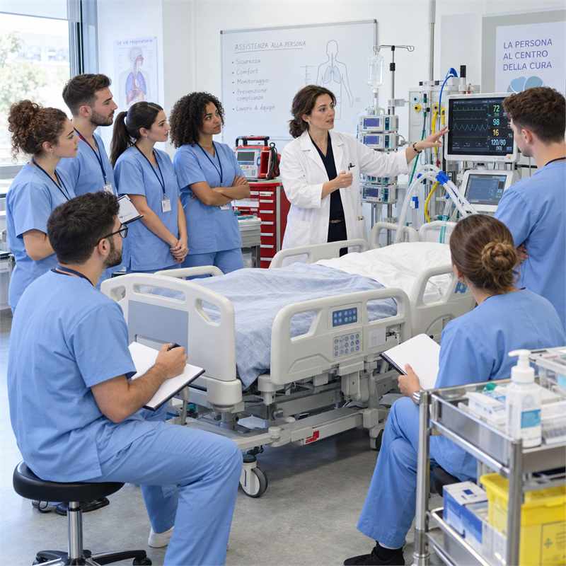 Corso OSS 300 ore con studenti durante una lezione pratica in terapia intensiva